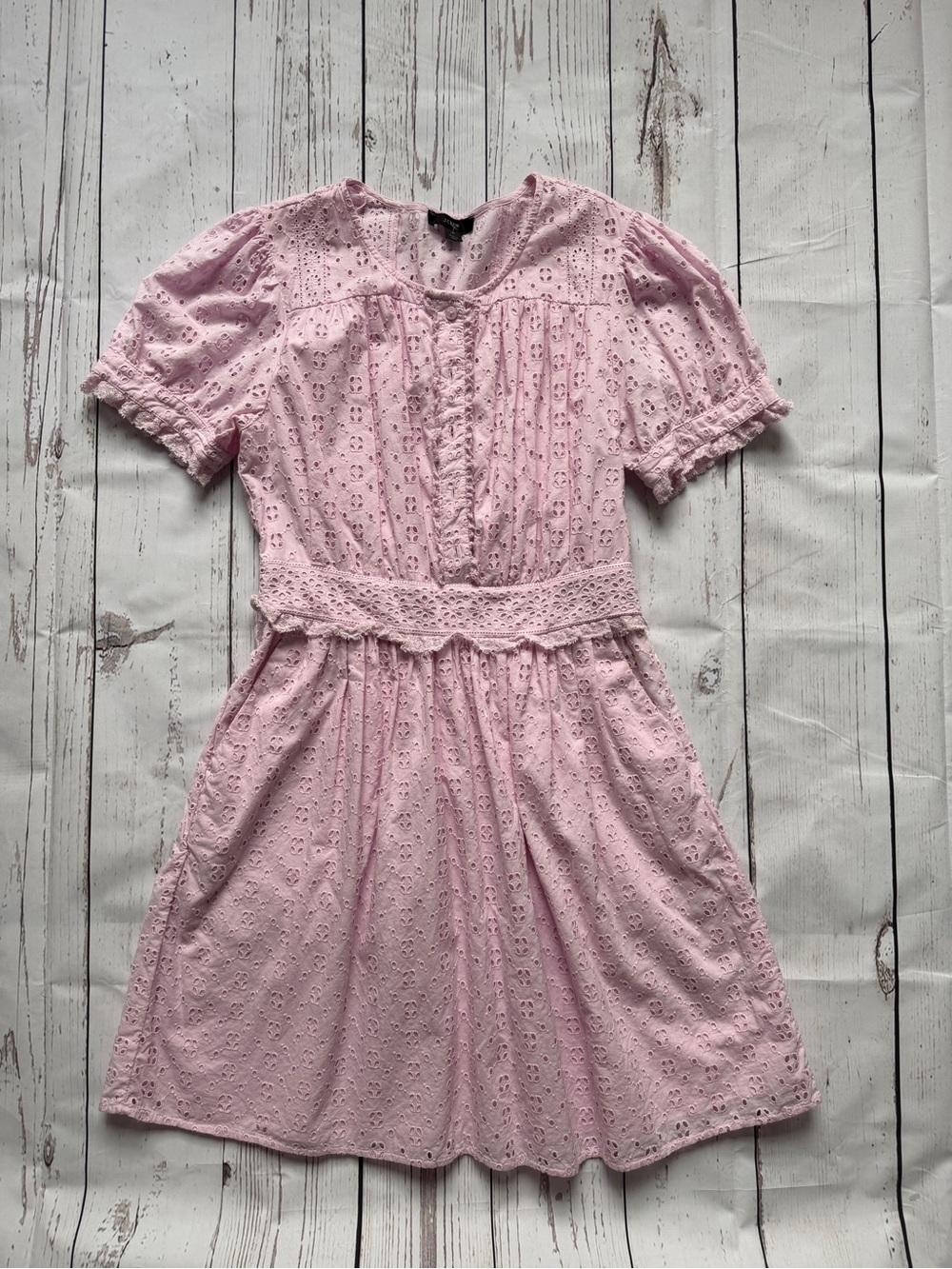 J. Crew Pink Eyelet Midi Dress with Lace Waist